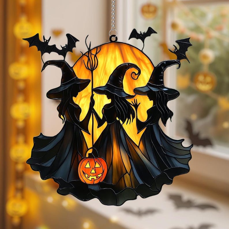 Gothic Raven Faux Stained Glass Acrylic Suncatcher