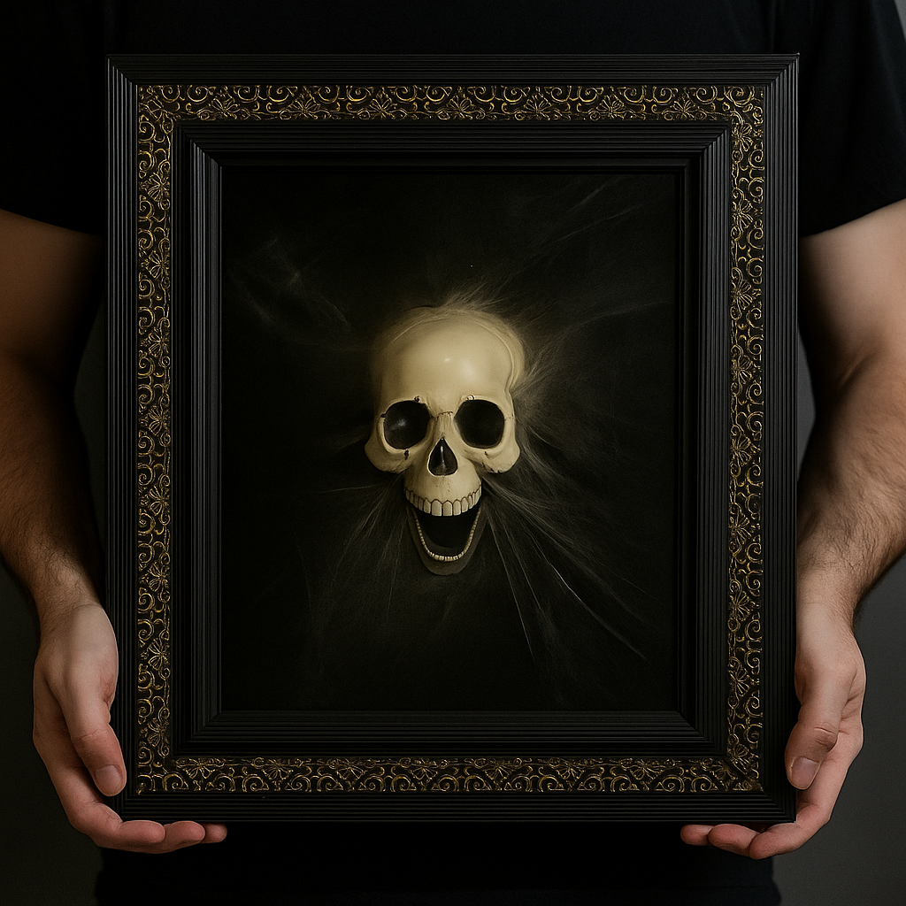 π Handcrafted Skull & Web Art Frame π»