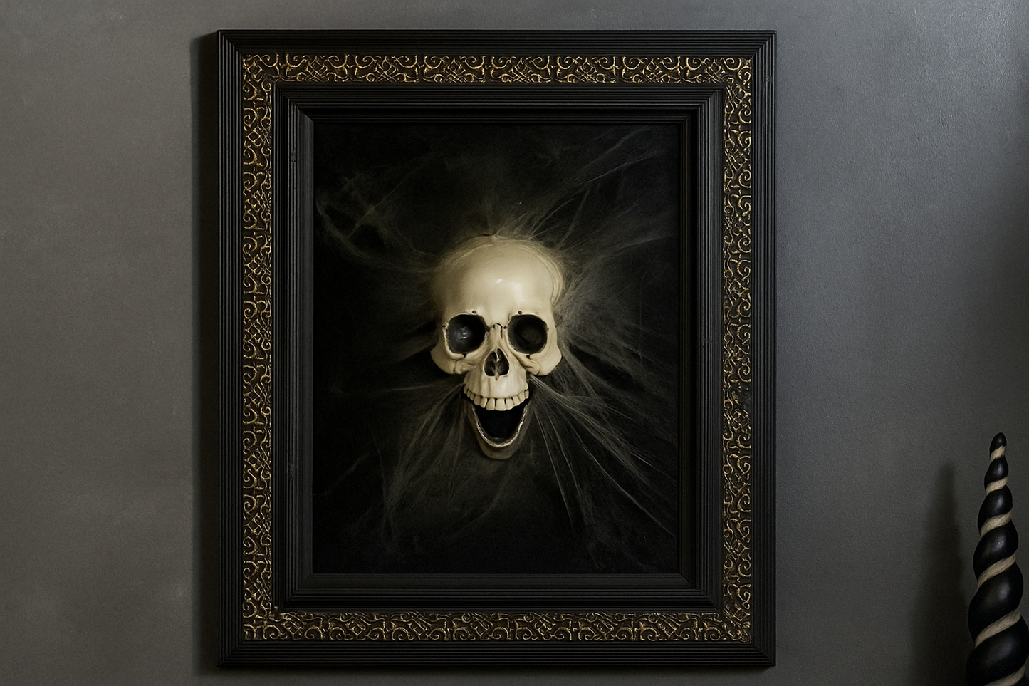 π Handcrafted Skull & Web Art Frame π»