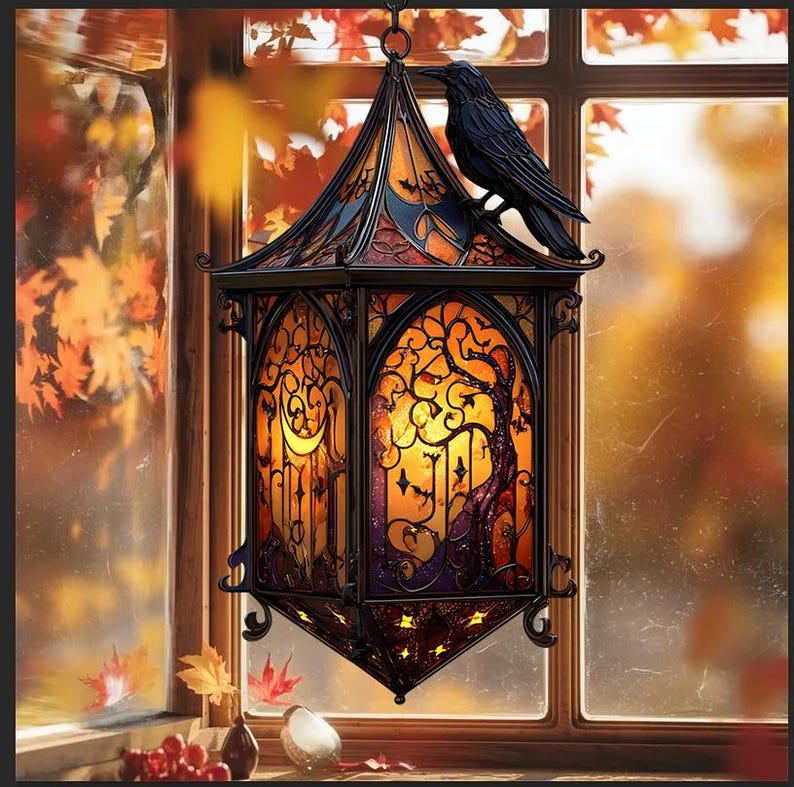 Gothic Raven Faux Stained Glass Acrylic Suncatcher