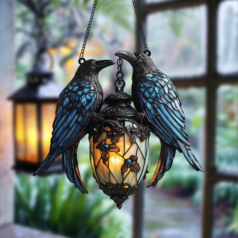 Gothic Raven Faux Stained Glass Acrylic Suncatcher