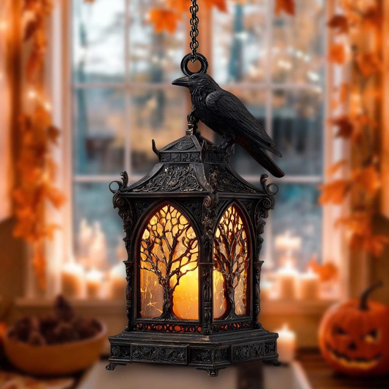 Gothic Raven Faux Stained Glass Acrylic Suncatcher