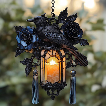 Gothic Raven Faux Stained Glass Acrylic Suncatcher