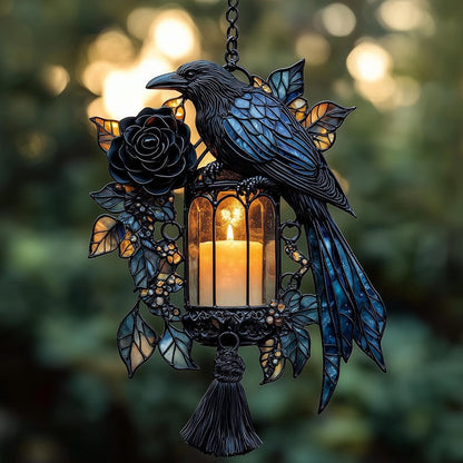 Gothic Raven Faux Stained Glass Acrylic Suncatcher