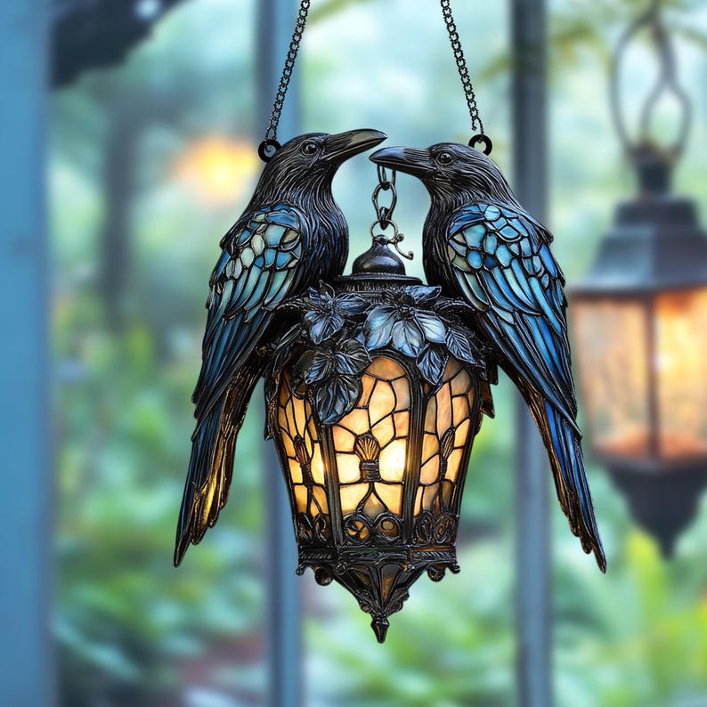 Gothic Raven Faux Stained Glass Acrylic Suncatcher