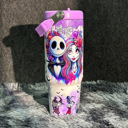 🎁 The Ultimate Halloween Gift: Sally x Jack Skellington 40oz Tumbler 💀✨