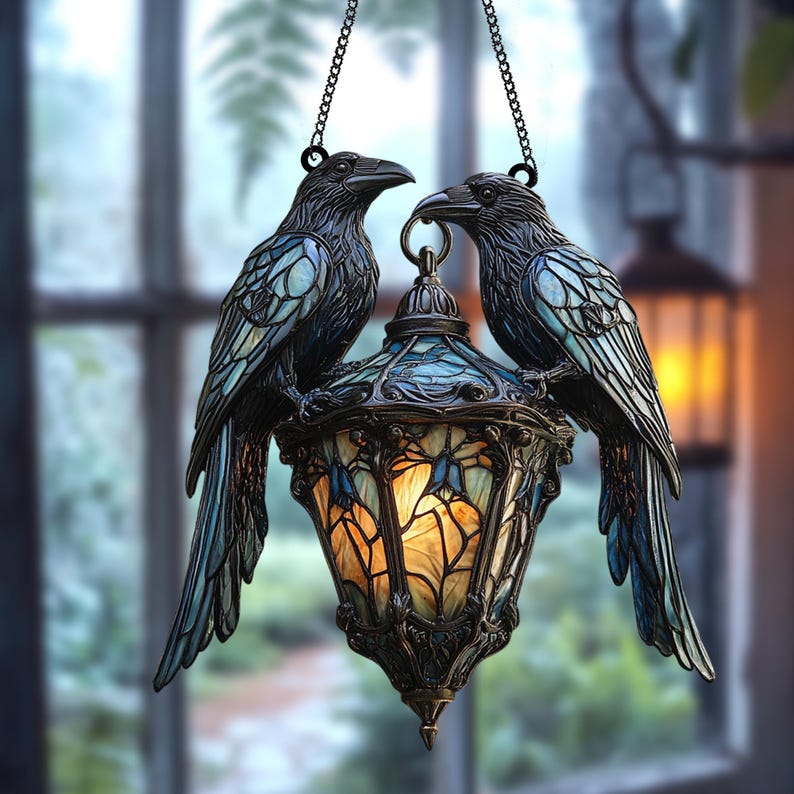 Gothic Raven Faux Stained Glass Acrylic Suncatcher
