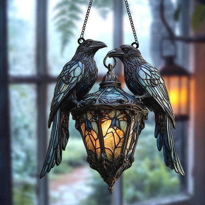 Gothic Raven Faux Stained Glass Acrylic Suncatcher